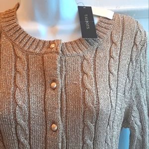 NWT TALBOTS Womens PS Gold Metallic Sweater Cardi ButtonUp GLAM Petit Small $120